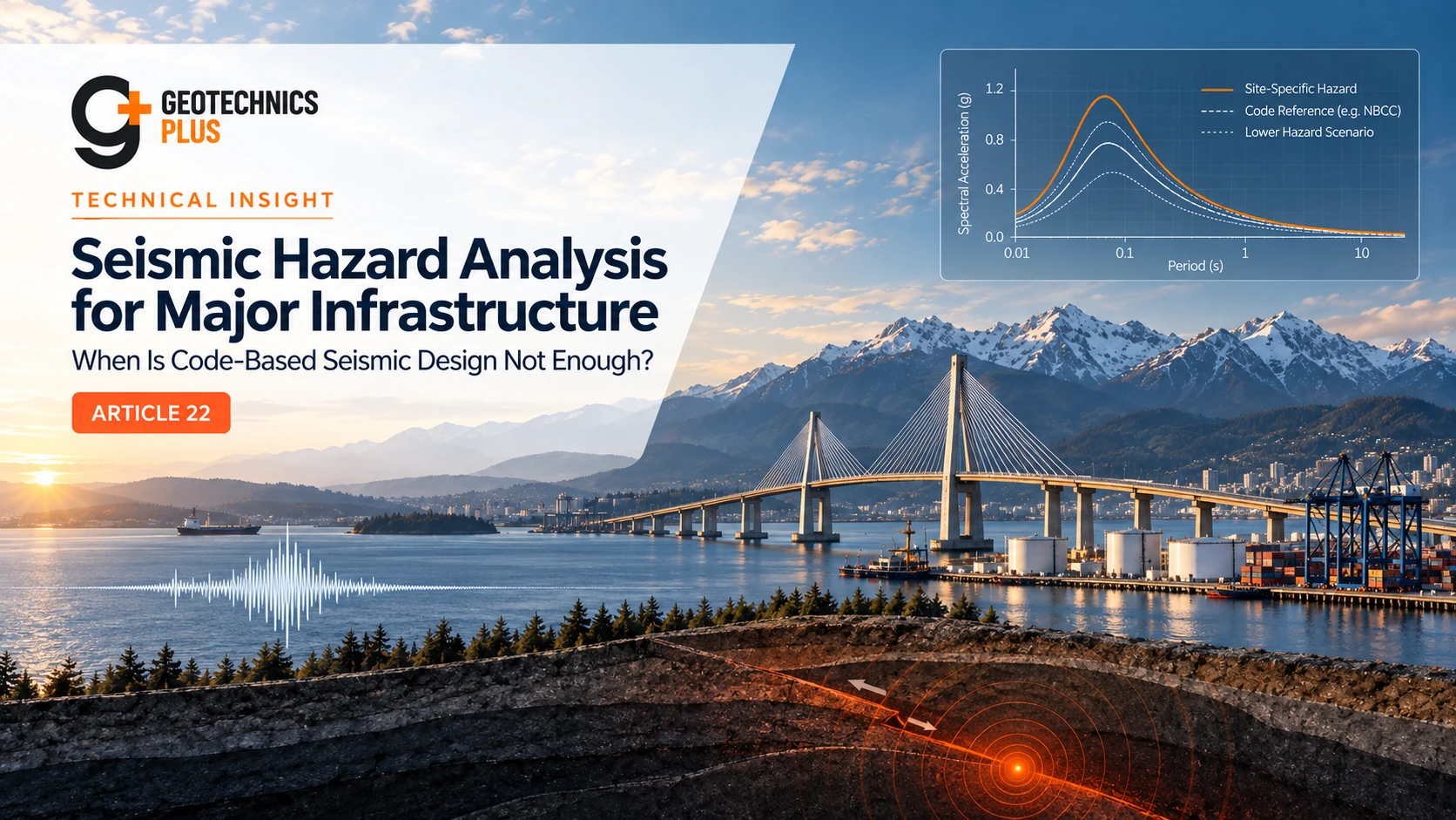 Seismic hazard analysis for major infrastructure with bridge, port, fault section, waveform and site-specific hazard spectrum